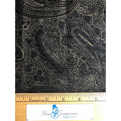 Shiny Black Paisley Fabric, Gold Paisley Fabric, Sewing, crafting, remnant fabric, polished