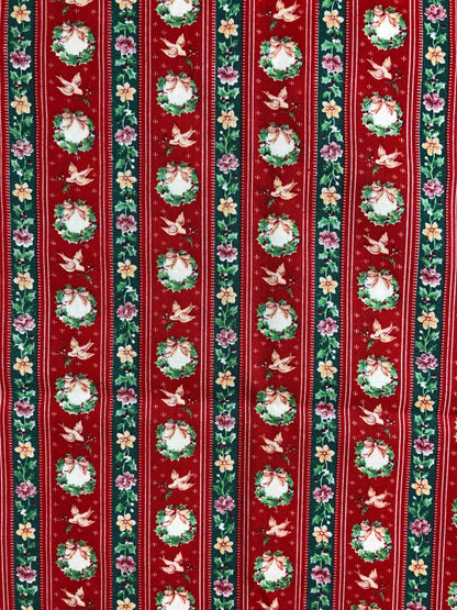 Vintage Ameritex Country Classics Christmas fabric, Christmas Stripe fabric, Sewing, quilting, craft fabric, Christmas wreath, OOP holiday