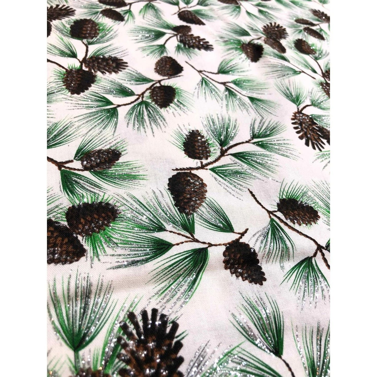 Glitter Pinecone Fabric,  100% Cotton Fabric, Sewing, quilting, autumn fabric, winter fabric, holiday glitter fabric, Christmas fabric,