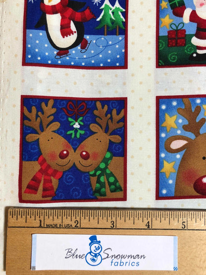 Makower UK Christmas Squares Fabric, sewing fabric, quilting, Reindeer fabric, Santa fabric, penguin fabric