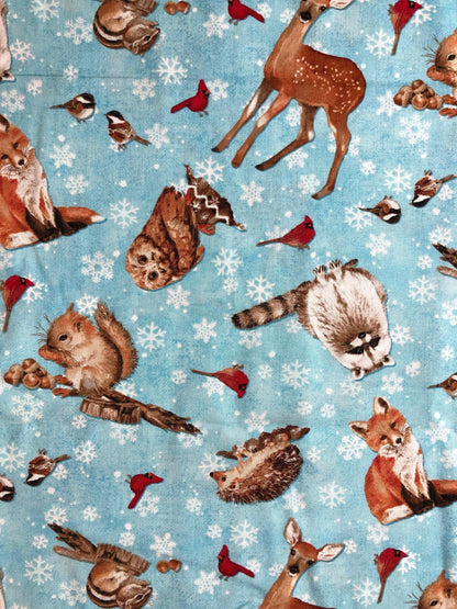 Studio E Winterwood Fabric, Woodland animals sewing fabric, quilting, winter fabric, fox fabric, deer fabric, chipmunk, cardinal, owl