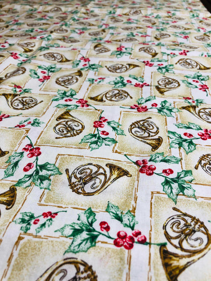 Oakhurst Textiles Christmas fabric, Fabric by the Yard, french horn, music fabric, Sewing, crafting, Christmas Craft, Christmas decor