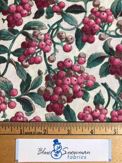 Holly Berry Christmas Fabric, sewing fabric, quilting, holiday fabric, red Christmas, craft fabric