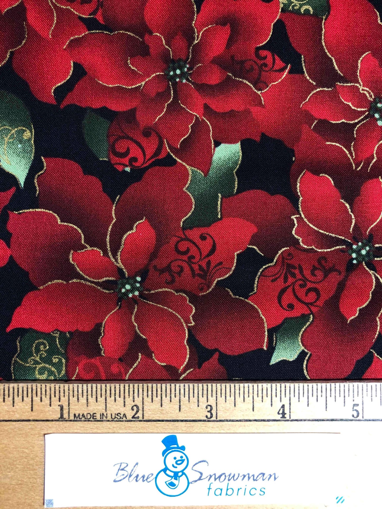 Metallic Poinsettia Christmas Fabric, sewing fabric, quilting, holiday fabric, red Christmas, craft fabric