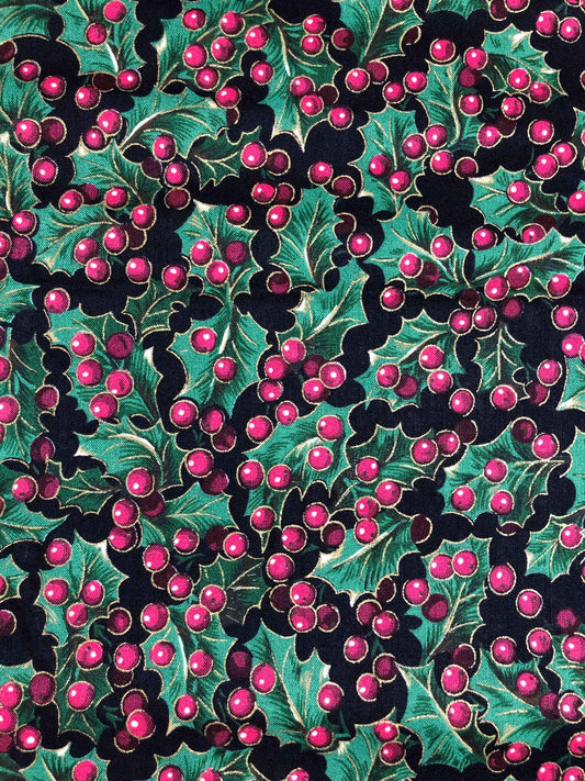 Cranston Holly Berry Christmas Fabric, sewing fabric, quilting, holiday fabric, red Christmas, craft fabric