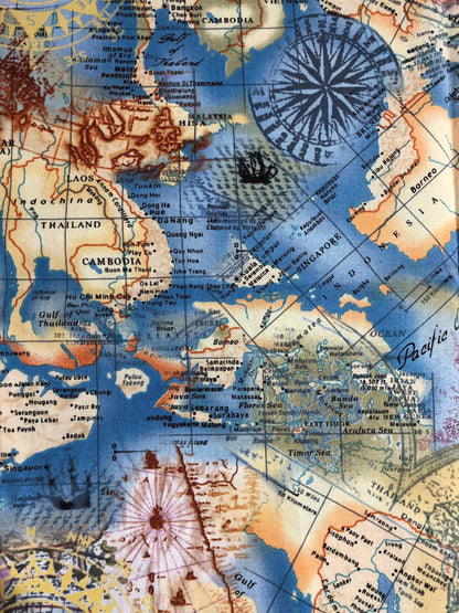 Timeless Treasures World Map Fabric, sewing fabric, quilting, travel fabric, fabric remnant, Rain-C5855