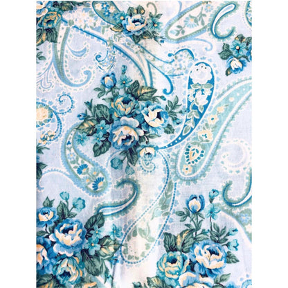 DISCOUNTED, Teal Blue Paisley Fabric, 100%Cotton Fabric, Sewing, quilting fabric, floral fabric, mint green fabric, paisley floral