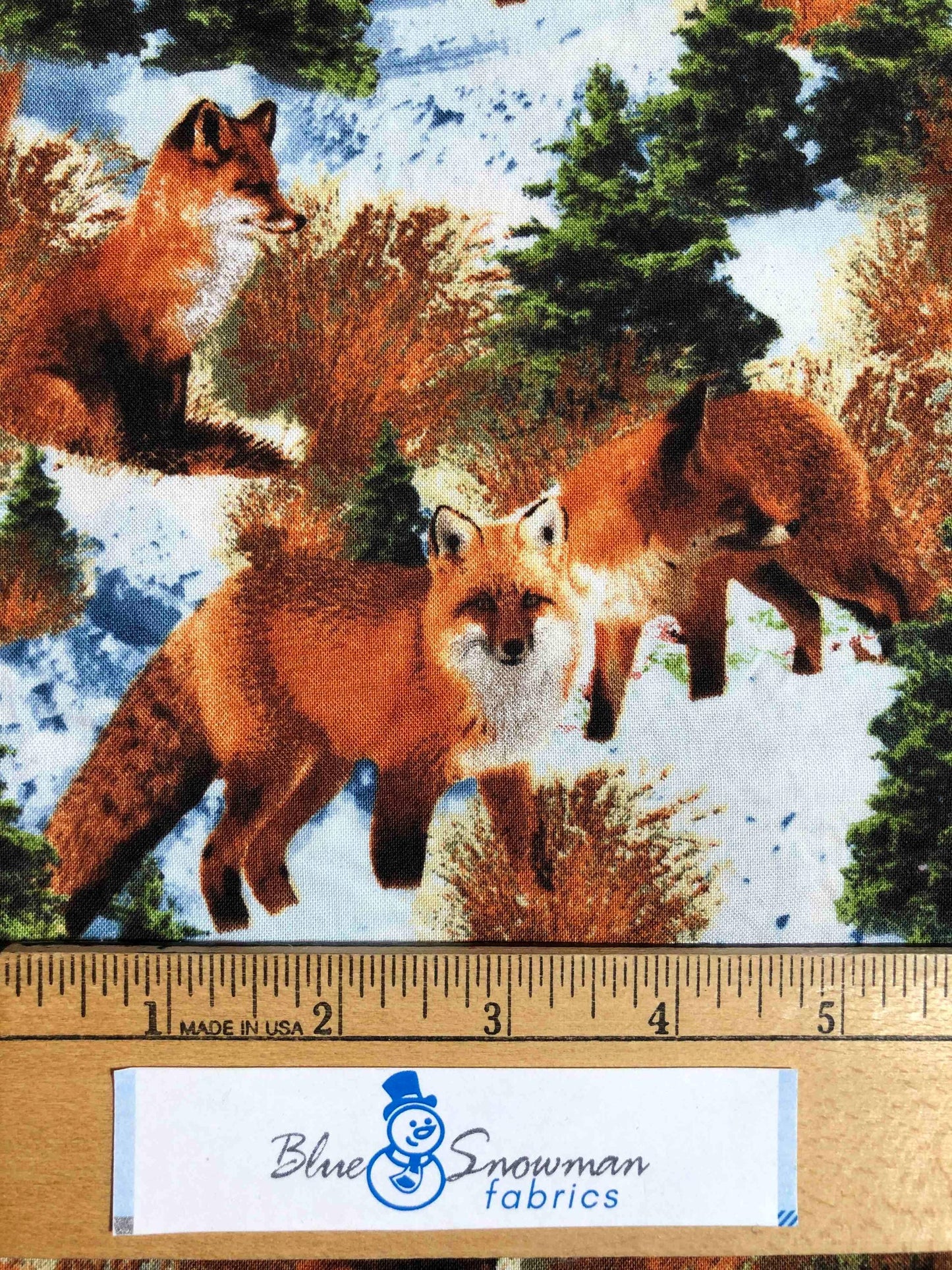 Red Fox Fabric, Sewing, quilting, crafting, foxes in the snow, wildlife fabric, woodland fabric, Eugene Textiles