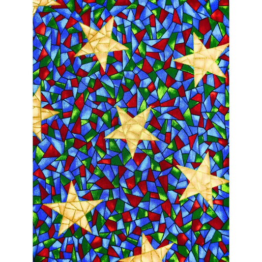 Vintage Cranston Stained Glass Fabric, Christmas Fabric, Sewing, quilting, crafting, star fabric, holiday fabric, OOP fabric