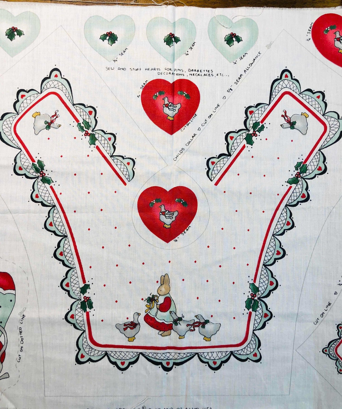 Vintage Daisy Kingdom Girl's Christmas Collar Panel, Christmas Fabric, holiday fabric, Sewing, quilting, doll clothes panel