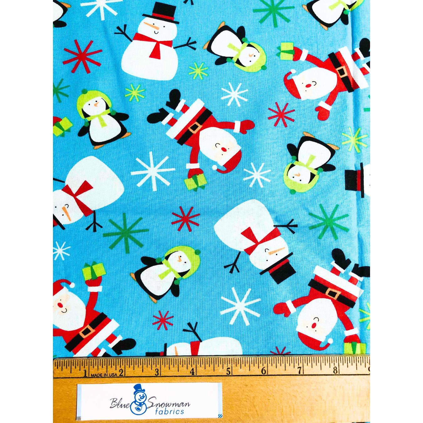 Maker's Holiday Fabric Snowman Fabric, Christmas Fabric, sewing fabric, quilting, Christmas Snowman, Blue Christmas, Santa fabric, penguin