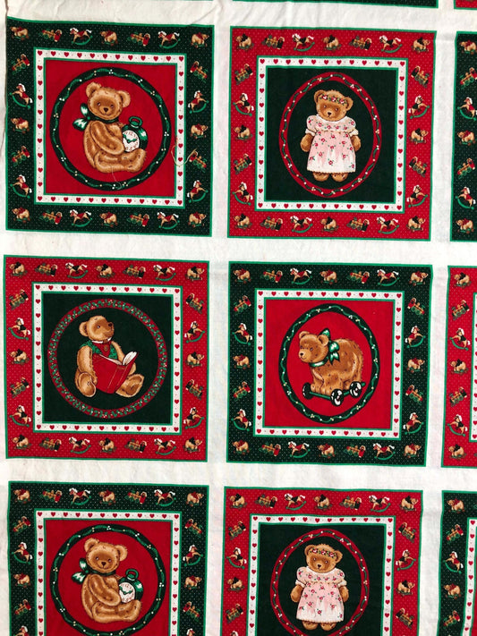 Wamsutta Vintage Hallmark Christmas Fabric, sewing fabric, quilting, Christmas bears squares, OOP