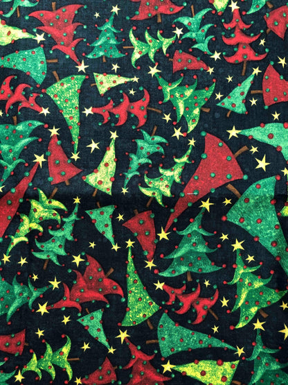 Whimsical Christmas Tree Fabric, Christmas Fabric, sewing fabric, quilting, holiday fabric, Susan Winget