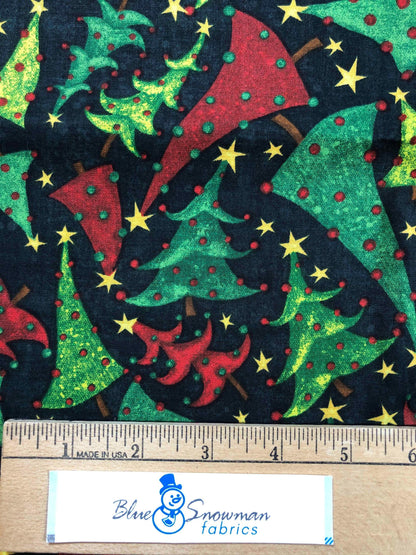 Whimsical Christmas Tree Fabric, Christmas Fabric, sewing fabric, quilting, holiday fabric, Susan Winget