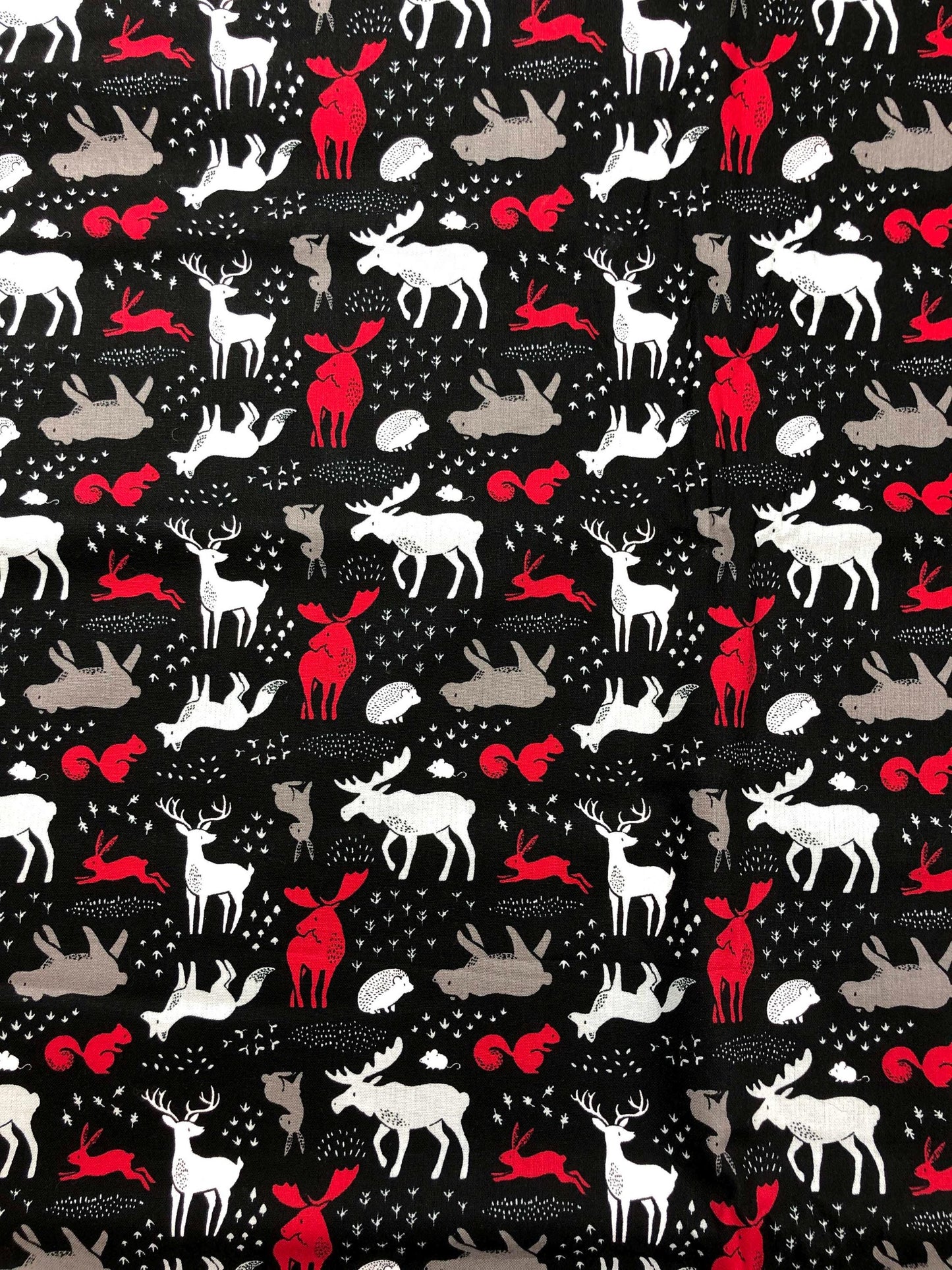 Emma & Mila Christmas Fabric, Woodland animals, sewing fabric, quilting, holiday fabric, Christmas moose, deer fabric