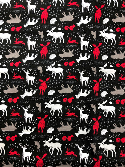 Emma & Mila Christmas Fabric, Woodland animals, sewing fabric, quilting, holiday fabric, Christmas moose, deer fabric