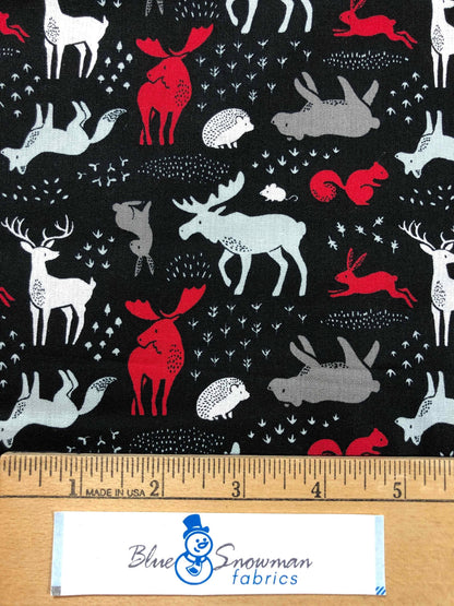 Emma & Mila Christmas Fabric, Woodland animals, sewing fabric, quilting, holiday fabric, Christmas moose, deer fabric