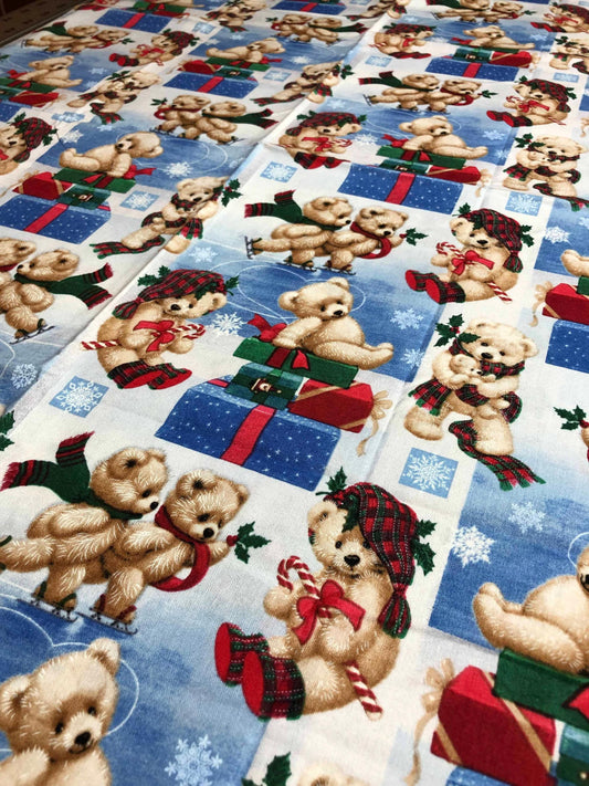 Unique Pastel Christmas Fabric, Christmas Squares, sewing fabric, quilting, holiday fabric, Christmas Bells, Christmas bows