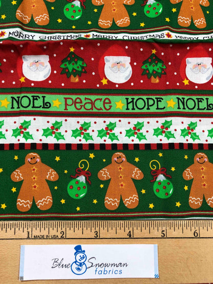 Trena's Little Bit of Christmas, Hope, Noel, Peace Gingerbread, Santa, Penguin Red Christmas Fabric, sewing fabric, quilting, holiday fabric