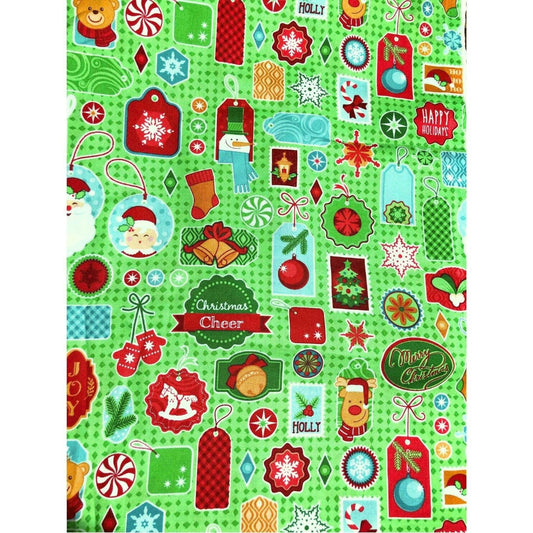 Christmas Cheer Wrap it Up Green Christmas Fabric, sewing fabric, quilting, holiday fabric, Gift Tags, Patrick Lose