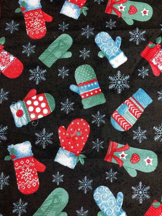 Christmas Mitten Fabric, sewing fabric, quilting, winter fabric, winter mittens, snowflake fabric