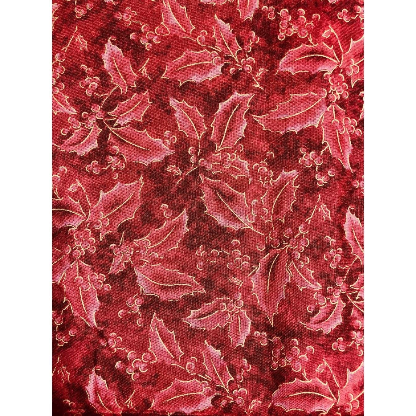 Rust Red Holly Christmas Fabric, sewing fabric, quilting, Christmas poinsettia, holiday fabric, Fabri-Quilt, Holiday Edition, gold metallic