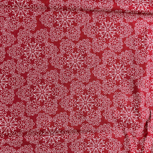 Red Scroll Snowflake Christmas Fabric, sewing fabric, quilting, holiday fabric, red medallion fabric