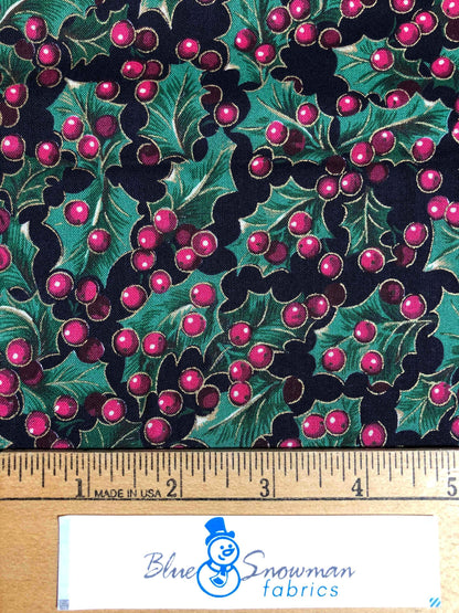 Cranston Holly Berry Christmas Fabric, sewing fabric, quilting, holiday fabric, red Christmas, craft fabric