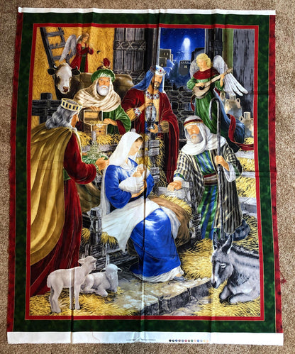 Vintage Cranston Nativity Christmas Panel, Christmas Fabric, holiday fabric, Sewing, quilting, Baby Jesus Fabric Panel