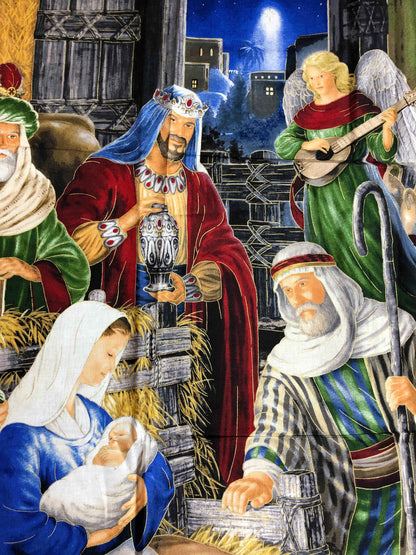 Vintage Cranston Nativity Christmas Panel, Christmas Fabric, holiday fabric, Sewing, quilting, Baby Jesus Fabric Panel