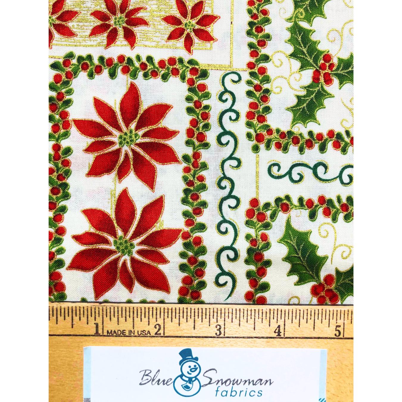 Christmas Poinsettia Christmas Fabric, sewing fabric, quilting, holiday fabric, Christmas floral