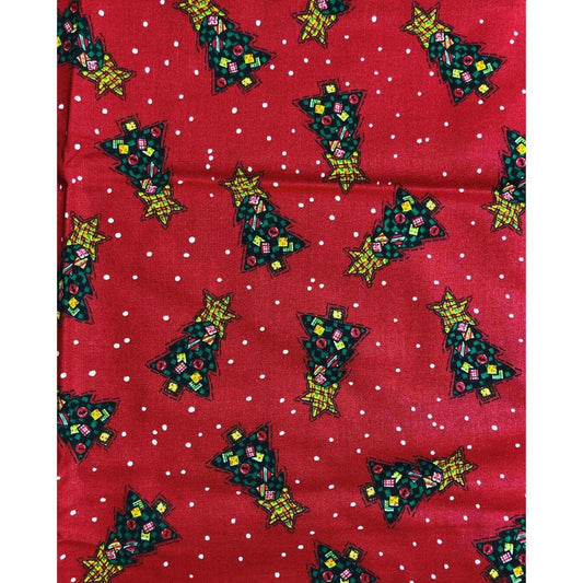 Country Christmas Tree Fabric, Christmas Tree Red Christmas Fabric, sewing fabric, quilting, holiday fabric, polk a dot fabric