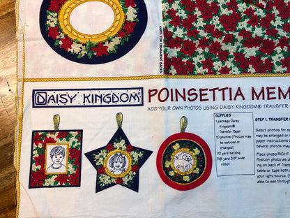 Vintage Daisy Kingdom Poinsettia Memory Keepsakes Fabric Panel 100% Cotton, Christmas Ornament Craft Sewing, Vintage fabric