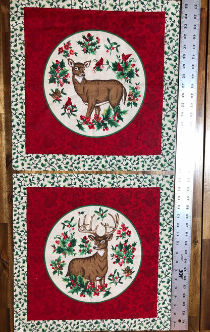 Deer Christmas Pillow Squares, Sewing, quilting, holiday quilt squares, red paisley, ivy border