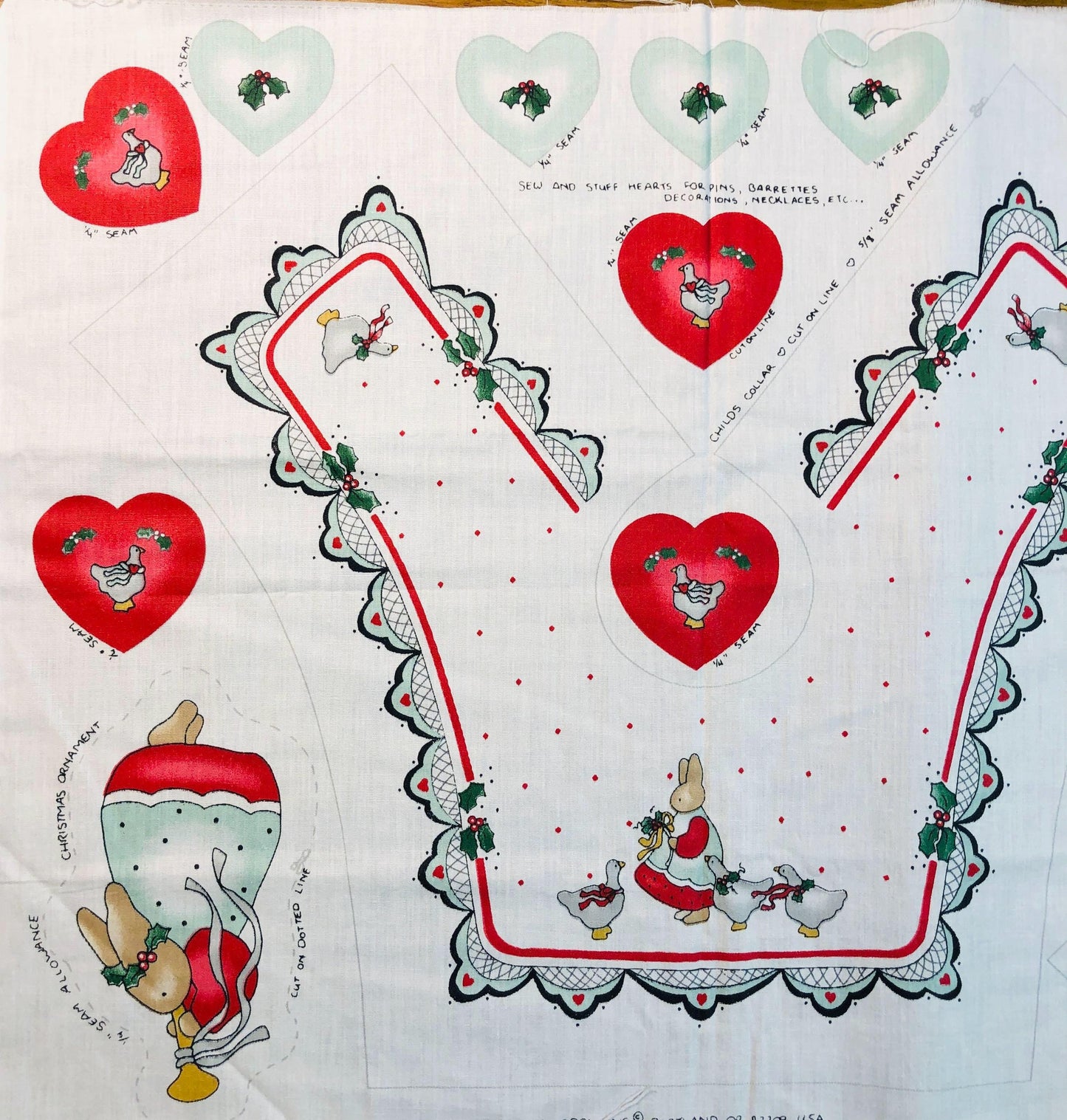 Vintage Daisy Kingdom Girl's Christmas Collar Panel, Christmas Fabric, holiday fabric, Sewing, quilting, doll clothes panel