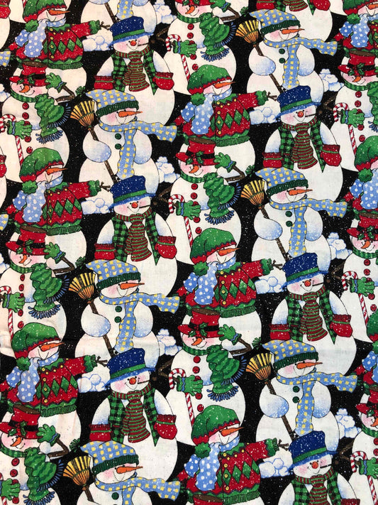 Glitter Snowman Fabric, Christmas Fabric, sewing fabric, quilting, holiday fabric, Christmas Snowman, Fabric Traditions. OOP Fabric