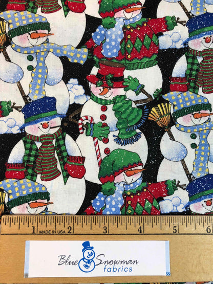 Glitter Snowman Fabric, Christmas Fabric, sewing fabric, quilting, holiday fabric, Christmas Snowman, Fabric Traditions. OOP Fabric