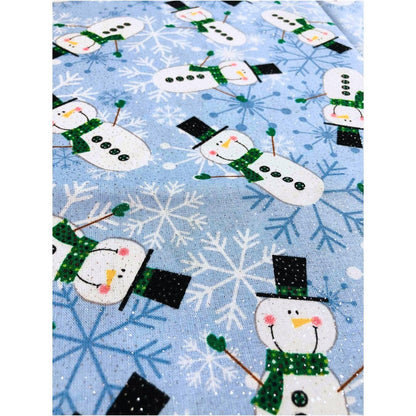 Glitter Snowman Fabric, Christmas Fabric, sewing fabric, quilting, holiday fabric, Christmas Snowman, Blue Christmas