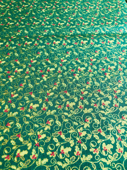 Maker's Holiday Fabric Green Holly Fabric, Christmas Fabric, sewing fabric, quilting, Christmas Mistletoe, Green Christmas, gold Christmas