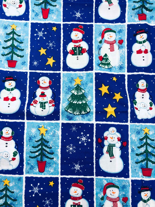 Christmas Fabric, Christmas Fabric, sewing fabric, quilting, holiday fabric, Tree fabric, snowman fabric, blue Christmas