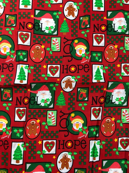 Joy, Hope, Noel, Gingerbread, Santa, Penguin Red Christmas Fabric, sewing fabric, quilting, holiday fabric