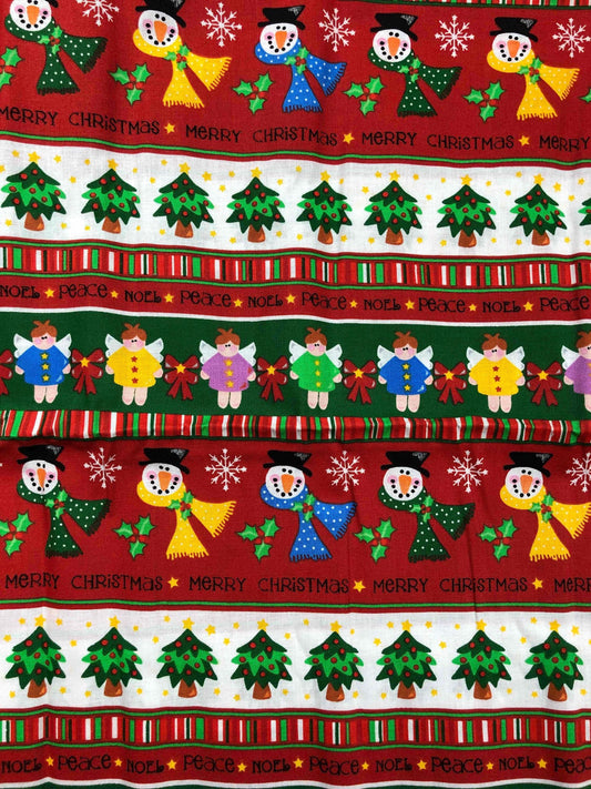 Trena's Little Bit of Christmas, Noel, Peace Snowman, Angel, Christmas Tree Red Christmas Fabric, sewing fabric, quilting, holiday fabric