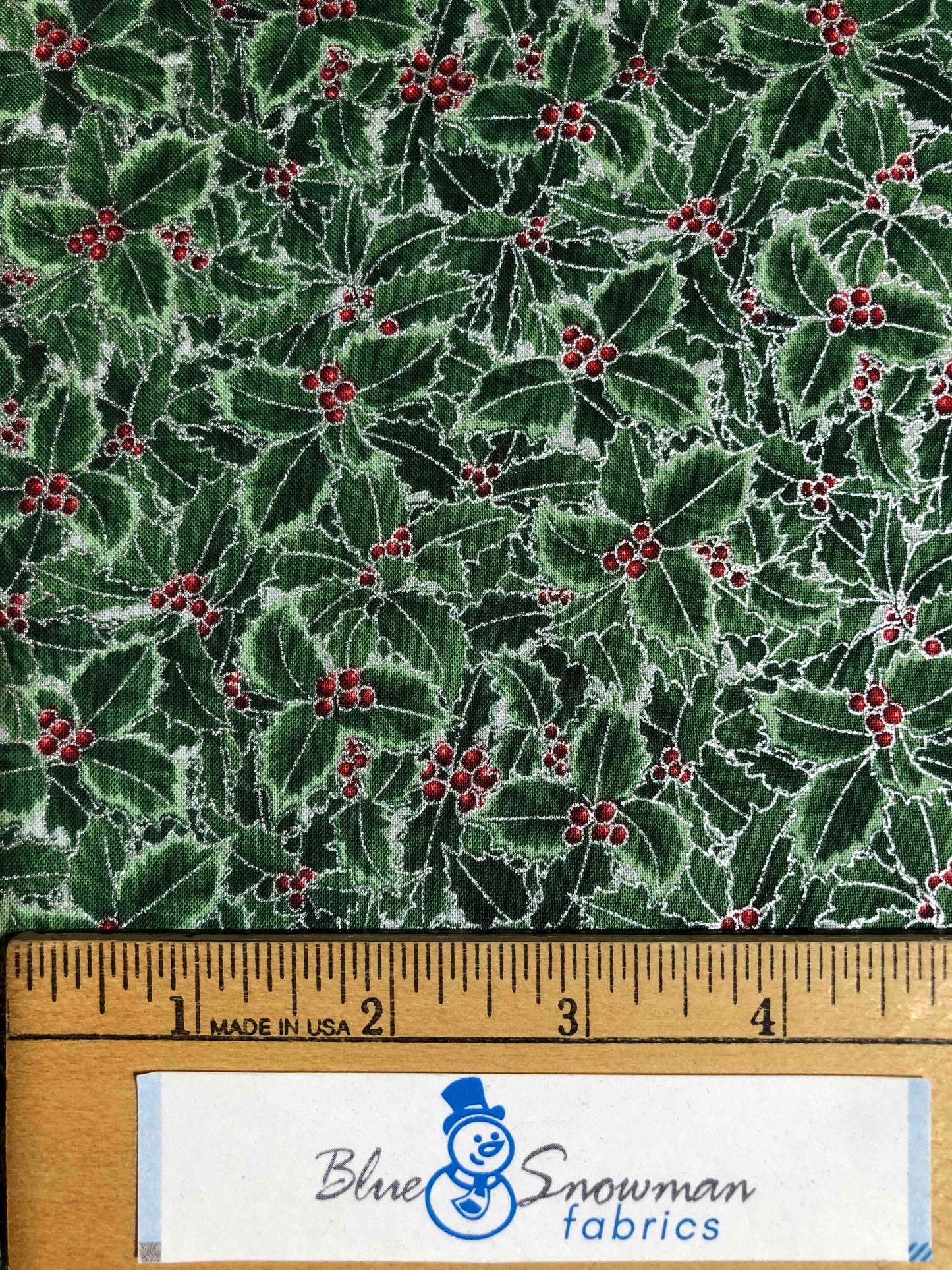 Hoffman Fabrics Berries and Blooms Metallic Christmas Fabric, sewing fabric, quilting, holiday fabric, Holly berries