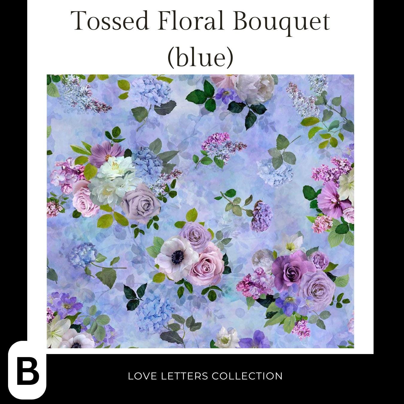 Timeless Treasures Coordinating Love Letters Collection, Sewing, quilting fabric, floral fabric, purple floral, floral bouquet, shabby chic