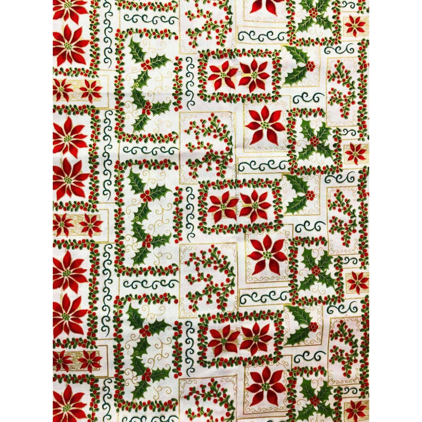 Christmas Poinsettia Christmas Fabric, sewing fabric, quilting, holiday fabric, Christmas floral