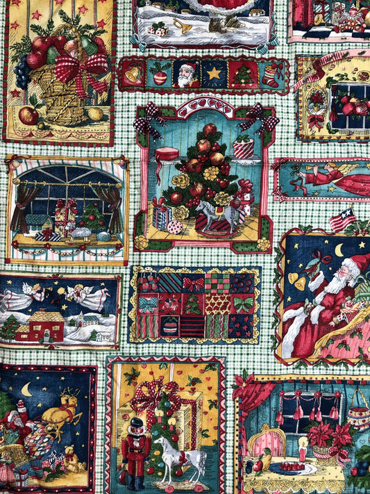 Cranston Christmas Squares Fabric, Christmas gifts, Father Christmas Santa Fabric, sewing fabric, quilting, holiday fabric, Sharon Kessler