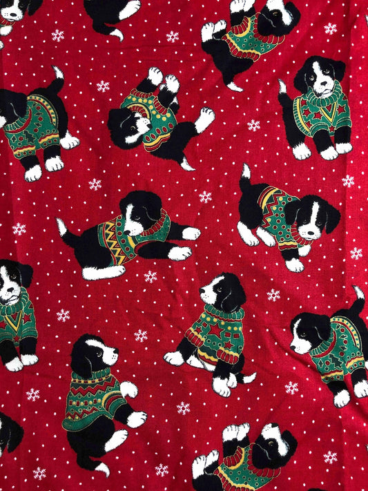 Christmas Dog Fabric, Christmas sweaters, Christmas puppy Fabric, sewing fabric, quilting, holiday fabric, red Christmas fabric