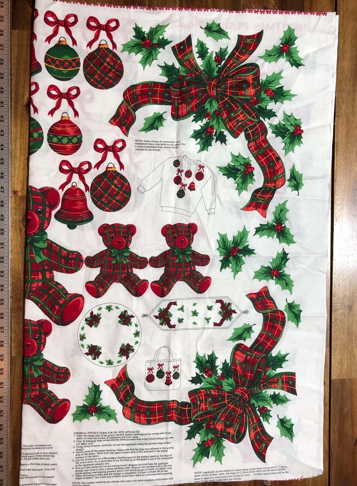 Vintage Cranston Christmas Appliqué Panel, Sewing, Clothing appliques, sweatshirt, Ugly Christmas Sweater, Plaid Teddy Bear