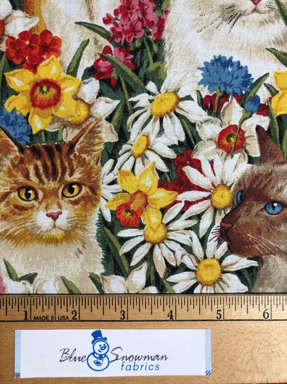 Daisy Kingdom Fabric, Paws in the Flowers, Large Cats, sewing fabric, quilting, Vintage, OOP fabric, cat fabric, animal fabric