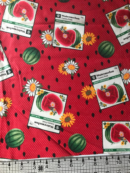 Watermelon Seed Packet Novelty Print Fabric, 100% Cotton, Vintage, Quilting fabric, Sewing, Crafting, Gardening, OOP